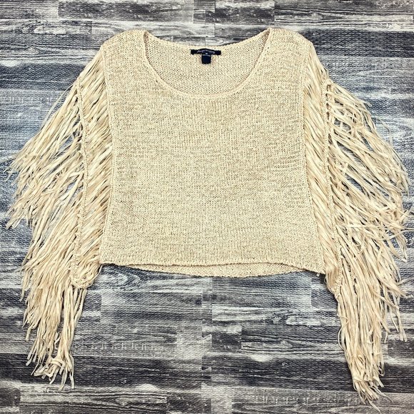 Foreign Exchange Tops - Foreign Exchange Fringe Sleeve Knit Top Sz M Med Blouse Boho Festival